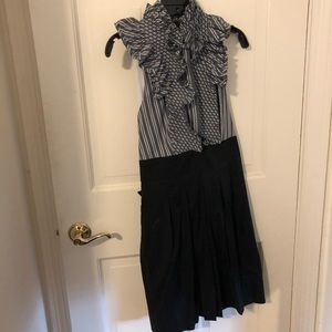 BCBG Max Azria B&W Ruffle Neck Two Tone Dress